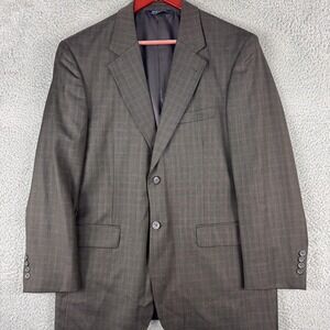 Stafford Blazer Mens 40 Regular Brown Wool Silk Windowpane Two Button Sport Coat